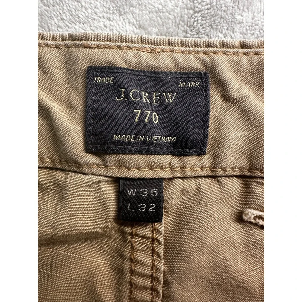 J Crew 770 Pants Mens 35x32 Brown Ripstop Cotton Straight Utility